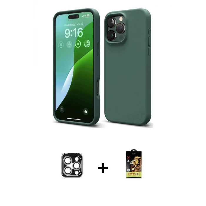 iPhone 16 Pro Max Kılıf Kozmos Yansıma Özel Seri - Siyah Buffer Cam Ekran Koruyucu + PVD Metal Kamera Lens - GS