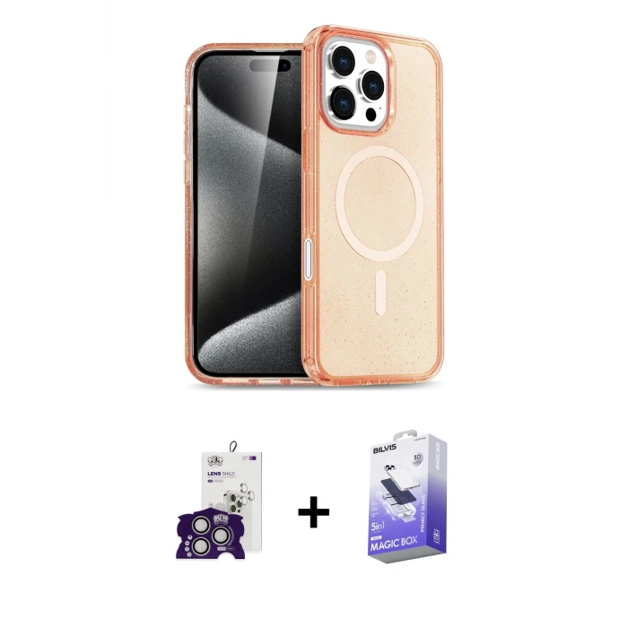iPhone 16 Pro Max Kılıf Nova Asil Prime - Siyah Bilvis 5in1 5D Magic Hayalet Cam Ekran Koruyucu + Bilvis Titan Kamera Lens - GS