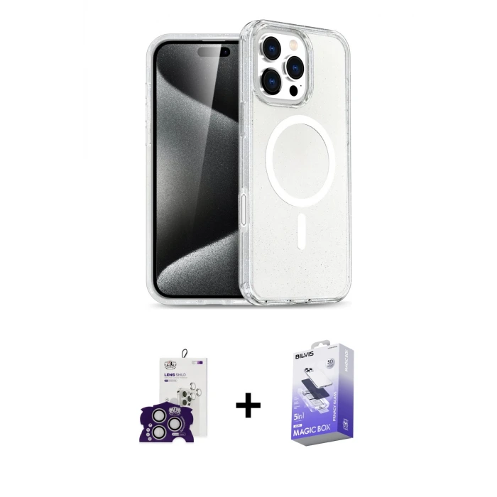 iPhone 16 Pro Max Kılıf Nova Asil Prime - Siyah Bilvis 5in1 5D Magic Hayalet Cam Ekran Koruyucu + Bilvis Titan Kamera Lens - GS