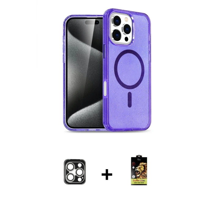 iPhone 16 Pro Max Kılıf Nova Asil Prime - Siyah Buffer Cam Ekran Koruyucu + PVD Metal Kamera Lens - GS