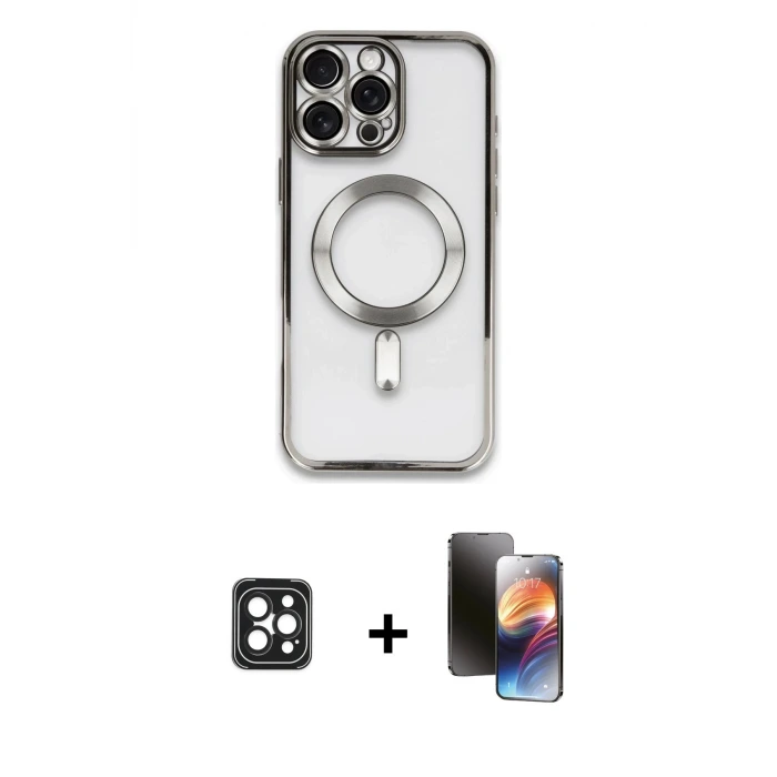 iPhone 16 Pro Max Kılıf Nova Işık Özel Seri - Siyah 3D Antistatik Mat Seramik Nano Ekran Koruyucu + PVD Metal Kamera Lens - SH