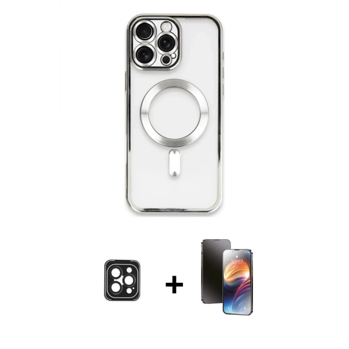 iPhone 16 Pro Max Kılıf Nova Işık Özel Seri - Siyah 3D Antistatik Mat Seramik Nano Ekran Koruyucu + PVD Metal Kamera Lens - SH