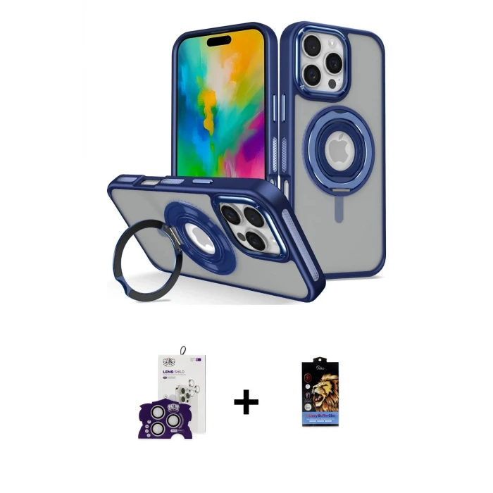 iPhone 16 Pro Max Kılıf Nova Minimal Serisi - Siyah Buffer Hayalet Cam Ekran Koruyucu + Bilvis Titan Kamera Lens - GS