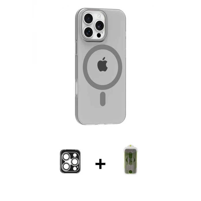 iPhone 16 Pro Max Kılıf Pusula Form Özel Seri - Siyah Joko Magic 5D Hayalet Cam + PVD Metal Kamera Lens - GS