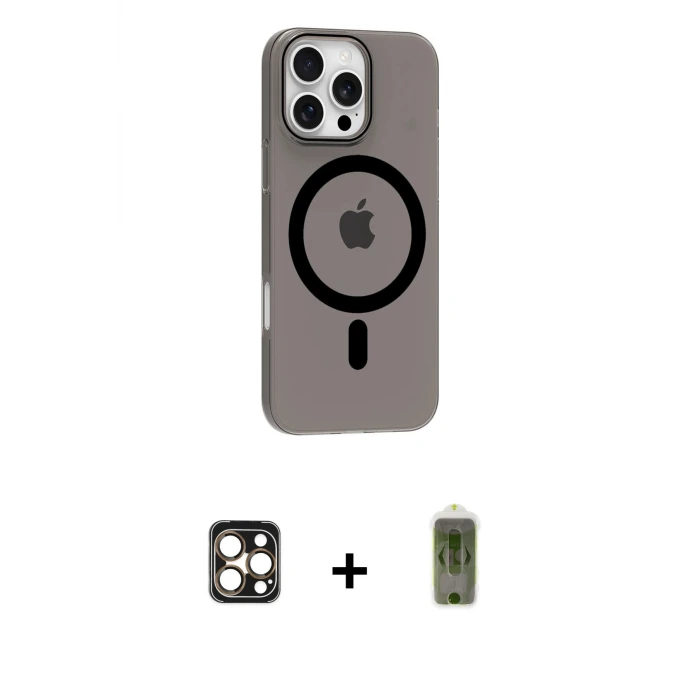 iPhone 16 Pro Max Kılıf Pusula Form Özel Seri - Siyah Joko Magic 5D Hayalet Cam + PVD Metal Kamera Lens - GD