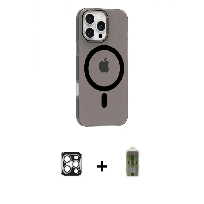iPhone 16 Pro Max Kılıf Pusula Form Özel Seri - Siyah Joko Magic 5D Hayalet Cam + PVD Metal Kamera Lens - GS
