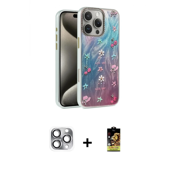 iPhone 16 Pro Max Kılıf Zirve Modern Prime - Siyah Buffer Cam Ekran Koruyucu + Pers Alüminyum Kamera Lens - GI