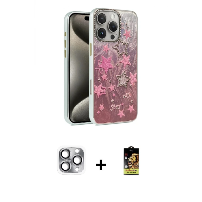 iPhone 16 Pro Max Kılıf Zirve Modern Prime - Siyah Buffer Cam Ekran Koruyucu + Pers Alüminyum Kamera Lens - GI