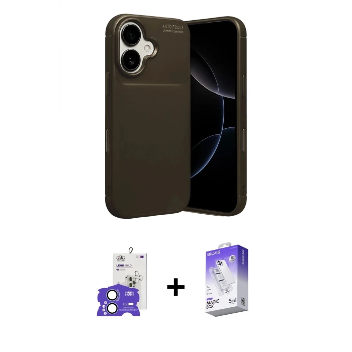 iPhone 17 Kılıf Eksen Form Prime - Siyah Bilvis 5in1 3D Magic Cam Ekran Koruyucu + Bilvis Titan Kamera Lens - AKMI