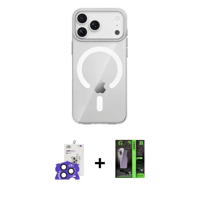 iPhone 17 Pro Max Kılıf Pusula Form Özel Seri - Şeffaf 360 Full Body Arka Koruyucu + Bilvis Titan Kamera Lens - LT