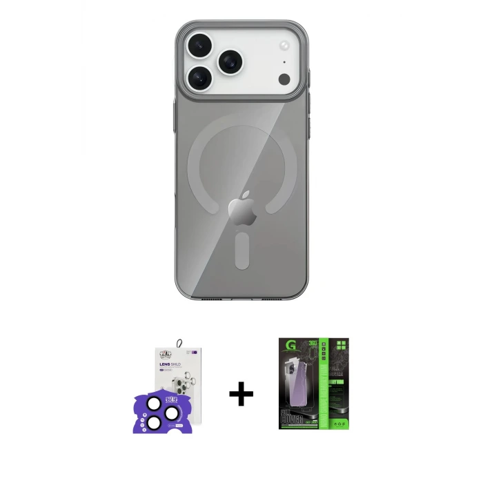 iPhone 17 Pro Max Kılıf Pusula Form Özel Seri - Şeffaf 360 Full Body Arka Koruyucu + Bilvis Titan Kamera Lens - LT