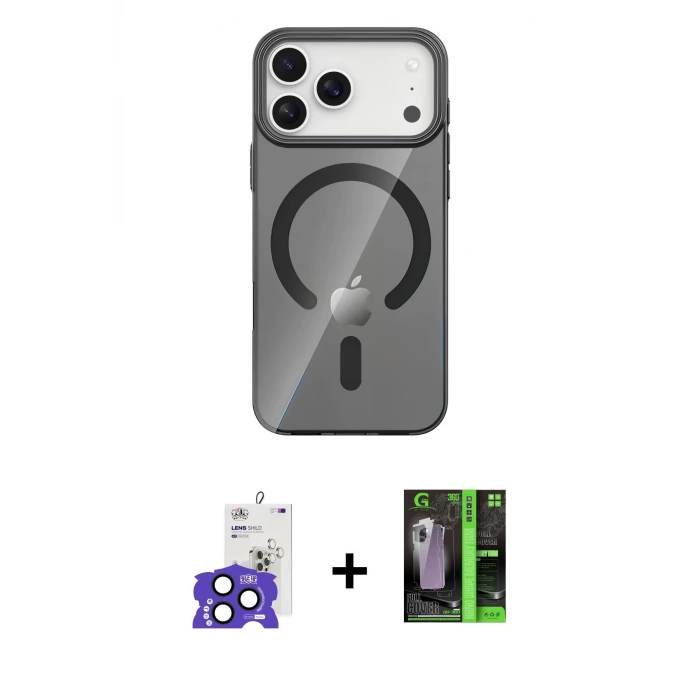 iPhone 17 Pro Max Kılıf Pusula Form Özel Seri - Şeffaf 360 Full Body Arka Koruyucu + Bilvis Titan Kamera Lens - LT