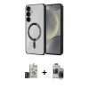 ieg™ Galaxy S24 Kılıf Nova Işık Özel Seri - Siyah Vanessa Magic Hayalet Cam + Bilvis Titan Kamera Lens - DNMR