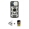 ieg™ iPhone 11 Kılıf Ahenk Klasik - Siyah Buffer Cam Ekran Koruyucu + Raze Metal Kamera Lens - GS