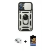 ieg™ iPhone 11 Kılıf Ahenk Klasik - Siyah Buffer Hayalet Cam Ekran Koruyucu + Pers Alüminyum Kamera Lens - YL