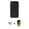 ieg™ iPhone 11 Kılıf Ahenk Serisi - Siyah Buffer Cam Ekran Koruyucu + Pers Alüminyum Kamera Lens - LT