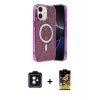 ieg™ iPhone 11 Kılıf Eksen Çizgi - Siyah Buffer Cam Ekran Koruyucu + PVD Metal Kamera Lens - SH