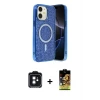 ieg™ iPhone 11 Kılıf Eksen Çizgi - Siyah Buffer Cam Ekran Koruyucu + PVD Metal Kamera Lens - SH