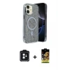 ieg™ iPhone 11 Kılıf Eksen Çizgi - Siyah Buffer Cam Ekran Koruyucu + PVD Metal Kamera Lens - SH