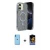 ieg™ iPhone 11 Kılıf Eksen Çizgi - Siyah Buffer Hayalet Cam Ekran Koruyucu + Neon Fosforlu Kamera Lens - MI