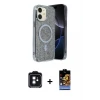 ieg™ iPhone 11 Kılıf Eksen Çizgi - Siyah Buffer Hayalet Cam Ekran Koruyucu + PVD Metal Kamera Lens - SH