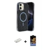 ieg™ iPhone 11 Kılıf Eksen Çizgi - Siyah Buffer Hayalet Cam Ekran Koruyucu + Renkli Kamera Lens Koruma Cam - YL