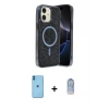 ieg™ iPhone 11 Kılıf Eksen Çizgi - Siyah Joko Magic 5D Cam + Neon Fosforlu Kamera Lens - MI