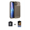 ieg™ iPhone 11 Kılıf Eksen Form Prime - Siyah Buffer Hayalet Cam Ekran Koruyucu + PVD Metal Kamera Lens - SH