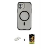 ieg™ iPhone 11 Kılıf Eksen Klasik Koleksiyonu - Siyah Buffer Cam Ekran Koruyucu + Renkli Kamera Lens Koruma Cam - TU