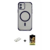 ieg™ iPhone 11 Kılıf Eksen Klasik Koleksiyonu - Siyah Buffer Cam Ekran Koruyucu + Renkli Kamera Lens Koruma Cam - TU
