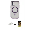 ieg™ iPhone 11 Kılıf Eksen Klasik Koleksiyonu - Siyah Buffer Cam Ekran Koruyucu + Renkli Kamera Lens Koruma Cam - TU