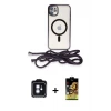 ieg™ iPhone 11 Kılıf Eksen Özel Seri - Siyah Buffer Cam Ekran Koruyucu + PVD Metal Kamera Lens - MI