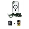 ieg™ iPhone 11 Kılıf Eksen Özel Seri - Siyah Buffer Cam Ekran Koruyucu + PVD Metal Kamera Lens - MI