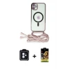 ieg™ iPhone 11 Kılıf Eksen Özel Seri - Siyah Buffer Cam Ekran Koruyucu + PVD Metal Kamera Lens - MI
