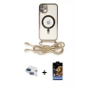 ieg™ iPhone 11 Kılıf Eksen Özel Seri - Siyah Buffer Hayalet Cam Ekran Koruyucu + Pers Alüminyum Kamera Lens - LT