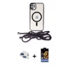 ieg™ iPhone 11 Kılıf Eksen Özel Seri - Siyah Buffer Hayalet Cam Ekran Koruyucu + Pers Alüminyum Kamera Lens - LT