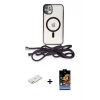 ieg™ iPhone 11 Kılıf Eksen Özel Seri - Siyah Buffer Hayalet Cam Ekran Koruyucu + Renkli Kamera Lens Koruma Cam - TU