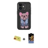 ieg™ iPhone 11 Kılıf İz Minimal Koleksiyonu - Siyah Buffer Hayalet Cam Ekran Koruyucu + Rainbow Kamera Lens Koruma Cam - KI