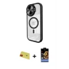 ieg™ iPhone 11 Kılıf Kıvılcım Modern Koleksiyonu - Siyah Buffer Hayalet Cam Ekran Koruyucu + Rainbow Kamera Lens Koruma Cam - KI