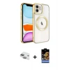 ieg™ iPhone 11 Kılıf Nova Işık Özel Seri - Siyah Buffer Hayalet Cam Ekran Koruyucu + Pers Alüminyum Kamera Lens - YL
