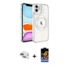 ieg™ iPhone 11 Kılıf Nova Işık Özel Seri - Siyah Buffer Hayalet Cam Ekran Koruyucu + Pers Alüminyum Kamera Lens - YL
