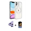 ieg™ iPhone 11 Kılıf Nova Işık Özel Seri - Siyah Buffer Hayalet Cam Ekran Koruyucu + Raze Metal Kamera Lens - MR