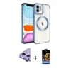 ieg™ iPhone 11 Kılıf Nova Işık Özel Seri - Siyah Buffer Hayalet Cam Ekran Koruyucu + Raze Metal Kamera Lens - MR