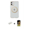ieg™ iPhone 11 Kılıf Pusula Form - Siyah Buffer Cam Ekran Koruyucu + Renkli Kamera Lens Koruma Cam - SI