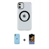 ieg™ iPhone 11 Kılıf Pusula Form - Siyah Buffer Hayalet Cam Ekran Koruyucu + Neon Fosforlu Kamera Lens - YL