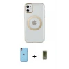 ieg™ iPhone 11 Kılıf Pusula Form - Siyah Joko Magic 5D Hayalet Cam + Neon Fosforlu Kamera Lens - TU