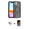 ieg™ iPhone 11 Kılıf Siluet Minimal Prime - Siyah Buffer Hayalet Cam Ekran Koruyucu + Pers Alüminyum Kamera Lens - LT