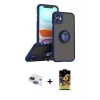 ieg™ iPhone 11 Kılıf Yörünge Çizgi - Siyah Buffer Cam Ekran Koruyucu + Pers Alüminyum Kamera Lens - LT