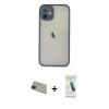 ieg™ iPhone 11 Pro Max Kılıf Ahenk Çizgi Serisi - Şeffaf Pasifik Cam Ekran Koruyucu + Rainbow Kamera Lens Koruma Cam - YL