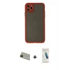 ieg™ iPhone 11 Pro Max Kılıf Ahenk Çizgi Serisi - Şeffaf Pasifik Cam Ekran Koruyucu + Rainbow Kamera Lens Koruma Cam - YL